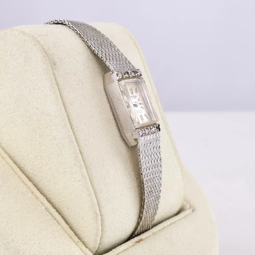 Vintage 60s Helzberg VIP 17 Jewel Swiss Watch Diamond‎ Bezel Mesh Duchess